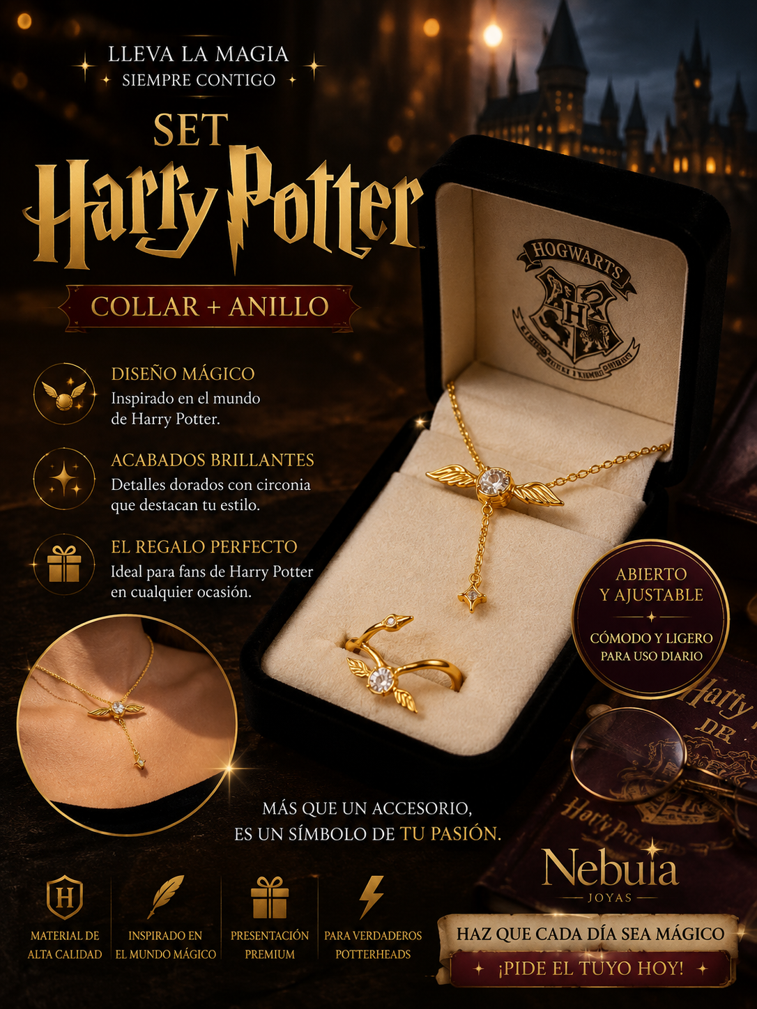 ✨ Set Harry Potter Inspirado – Collar + Anillo ✨