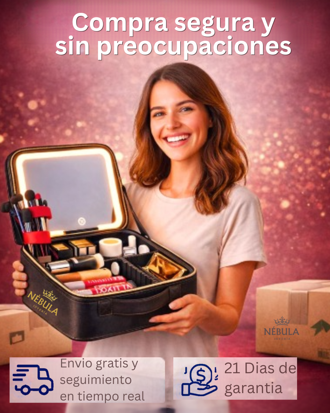 Maletín de maquillaje con Espejo LED profesional