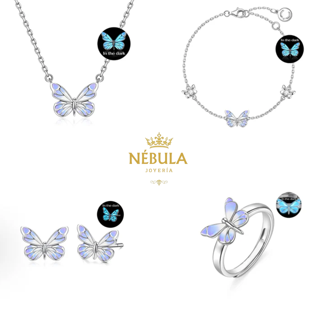 SET MARIPORA X4 Púrpura (Collar + Pulsera + Anillo + Arete) 💜✨🦋 [Edición Limitada]