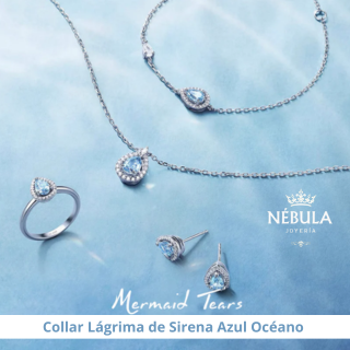 Set Completo Lágrima de Sirena Azul Océano (Collar + Pulsera + Anillo + Arete)
