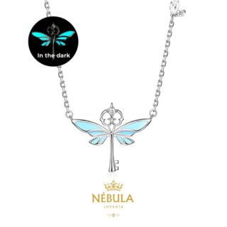 Collar con llave de mariposa azul mágica luminosa