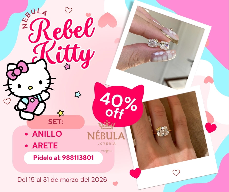 💍💎Anillo Promesa + Arete 💖 Rebel kitty