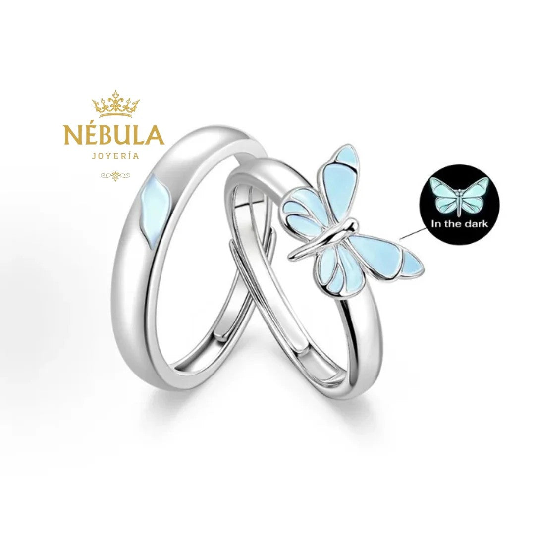Anillo para parejas de Mariposa Azul Sueño Luminoso 💙