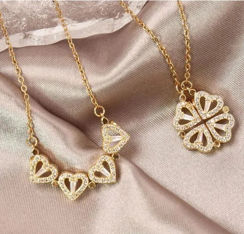 Collar de trébol de cuatro hojas: colgante de corazón magnético 🍀💖